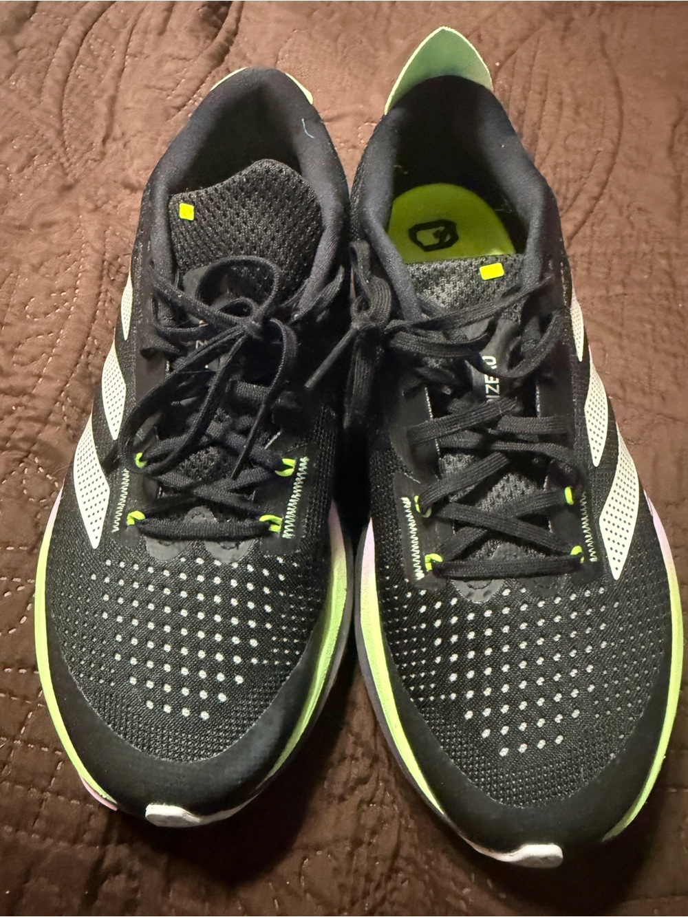 adidas Women's Adizero SL Black w green spark Sneakers with Neon Green Accents